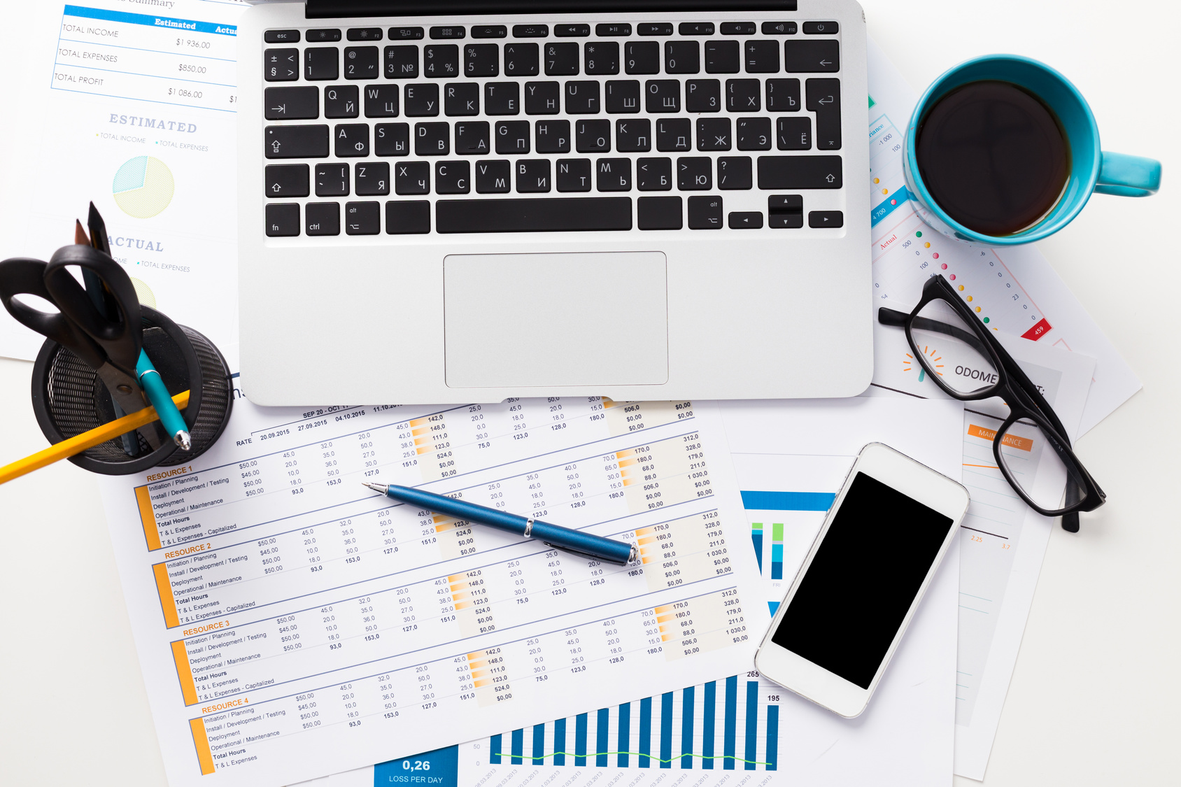 Financial report and graphics for business